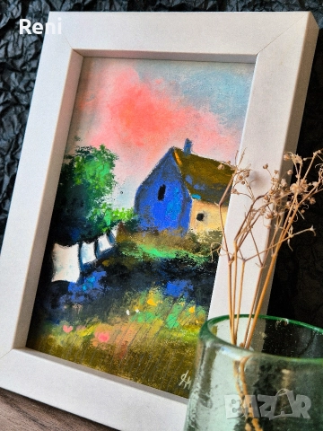 Ден за пране, малка картина пастел, снимка 2 - Картини - 52971749