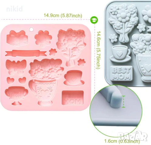 Best mom мама майка цветя подарък купа чаша букет ден жената силикоов молд форма фондан шоколад гипс, снимка 2 - Форми - 54176355