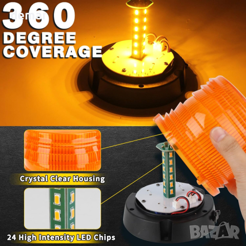 JMEST LEAD Кехлибарена LED мигаща предупредителна лампа, 24 LED, 17 режима, снимка 2 - Аксесоари и консумативи - 44641787