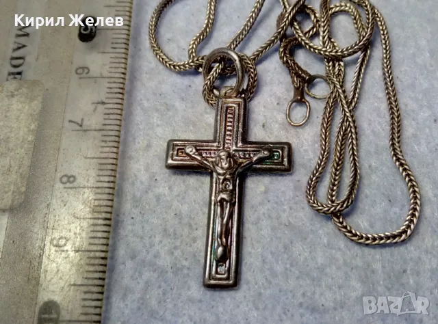 РАЗПЯТИЕ СРЕБЪРЕН КРЪСТ МАРКОВО ЛАКИРАНО СРЕБРО 925 със СРЕБЪРНА ВЕРИЖКА РЪЧНА РЕТРО ПЛЕТКА 25160, снимка 2 - Колиета, медальони, синджири - 50073170
