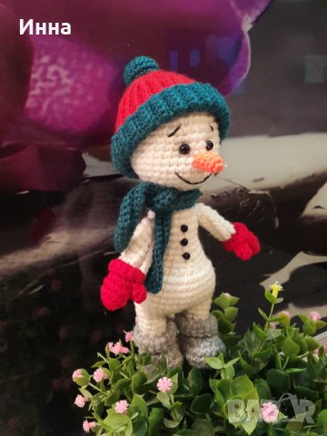 подарък за Коледа. Снежен човек, Ръчно изработена, Плетена играчка, снимка 5 - Плюшени играчки - 42422203