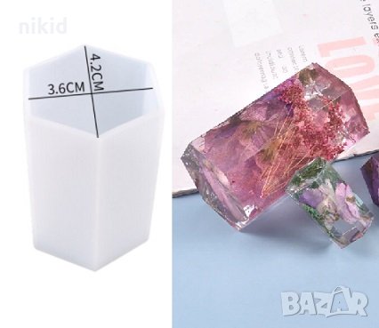 Шестоъгълник висок тесен цилиндър силиконов молд форма калъп за свещи восък гипс сапун смола свещ