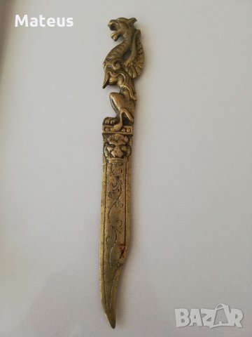 Античен китайски месингов нож за писма-рядък и уникален, снимка 7 - Антикварни и старинни предмети - 33753241