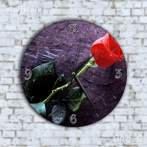 Стенен Часовник - Красив Червена Роза, снимка 1