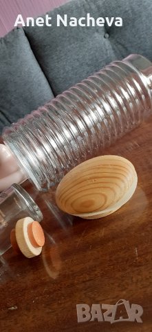 Стъклен релефен буркан с дървена капачка; керамичен капак; шише за наливен парфюм , снимка 9 - Буркани, бутилки и капачки - 42048099