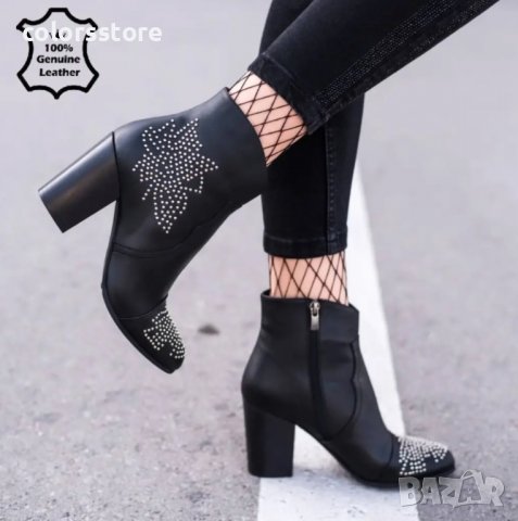 Боти на ток - черна ЕСТЕСТВЕНА кожа - 637410