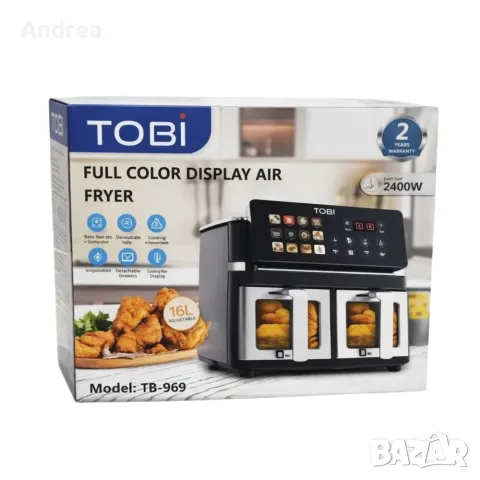 Фритюрник с горещ въздух TOBI TB-969, регулируем, 2400 W, 16 л, снимка 2 - Печки, фурни - 55994912