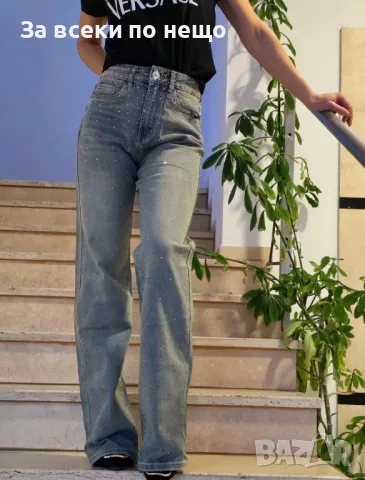 Дамски Меки И Еластични Дънки С Апликация От Нежни Камъни, снимка 5 - Дънки - 48594915