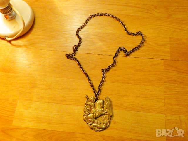 Старинна солидна бронзова икона, нагръден медальон със Свети Георги Победоносец  църква църковен , снимка 4 - Антикварни и старинни предмети - 38465263