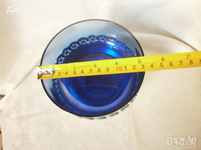  Стара Руска Посребрена Фруктиера, с Кобалтово Синьо Стъкло, снимка 10 - Антикварни и старинни предмети - 32013345