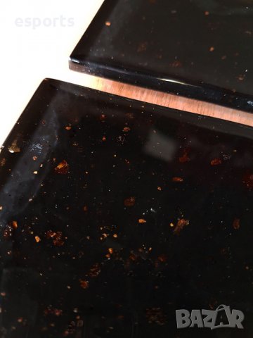 Комплект луксозни подложки за сервиране (coasters) textured glass черни с бронзови люспи, снимка 5 - Аксесоари за кухня - 37005160