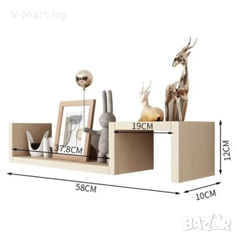 Комплект рафтове за стена 2 броя, етажерка, дърво, бели, 58x12x10см, снимка 10 - Етажерки - 55739636