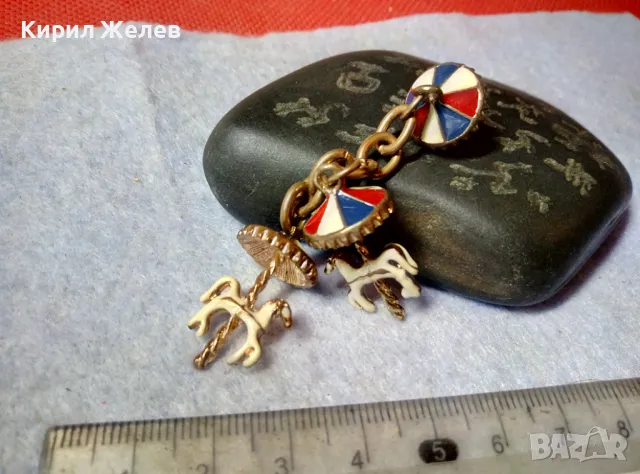 Стара ЕМАЙЛИРАНА ПОЗЛАТЕНА ФИГУРАЛНА РЕТРО ВИСУЛКА КОНЧЕТА ВЪРТЕЛЕЖКА ПАНАИР За КОЛЕКЦИЯ БИЖУ 32213, снимка 7 - Антикварни и старинни предмети - 48818801