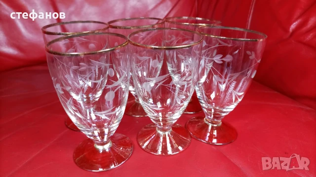 Страхотен ракиен комплект от едно време, златни кантове, ръчна гравюра, снимка 5 - Антикварни и старинни предмети - 51327190