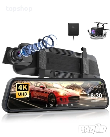 ThiEYE 4K Dash Carview 4 Mirror Dash Cam с камера за заден ход 10-инчов IPS сензорен екран....
