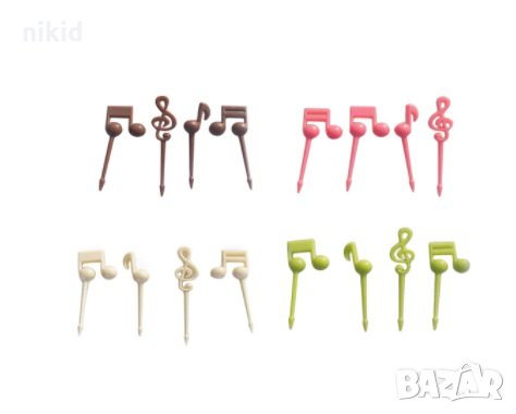 8 бр забавни клечки топери ноти за забождане на хапки мъфини плодове вилички забава за децата, снимка 2 - Аксесоари за кухня - 30687376