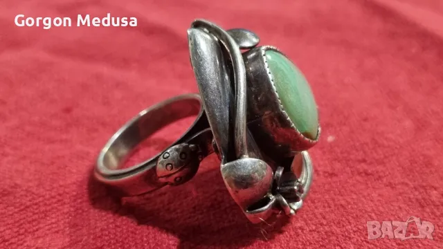 Сребърен пръстен с тюркоаз , снимка 4 - Пръстени - 49600742