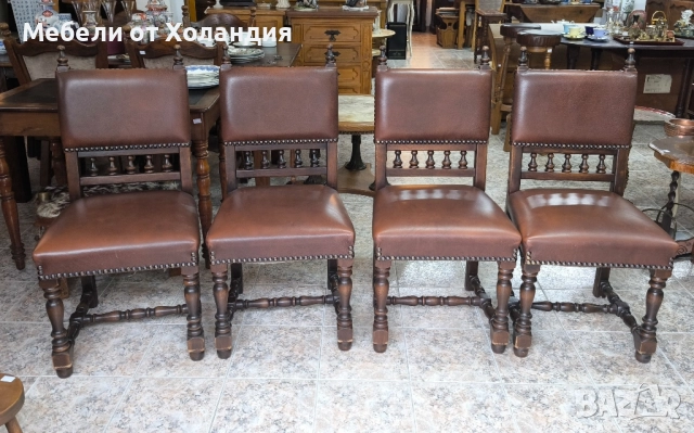 4 бр. дъбови стола с естествена кожа, снимка 2 - Столове - 52468098