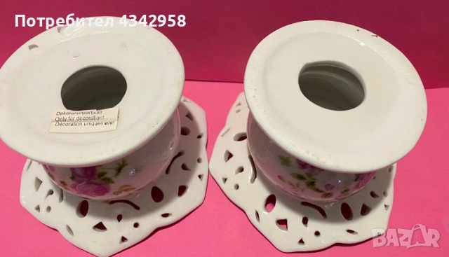 Два немски порцеланови винтидж свещника ., снимка 4 - Антикварни и старинни предмети - 53232426