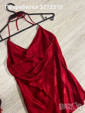 Червен сатенен топ с гол гръб ZARA, снимка 4 - Корсети, бюстиета, топове - 42037459