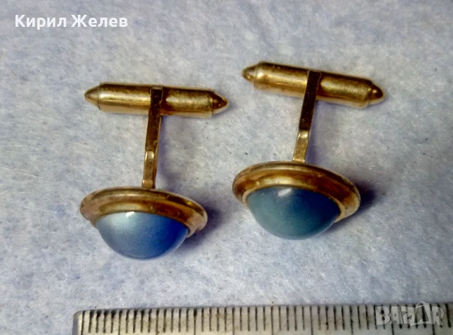 СКЪПОЦЕННИ РЕТРО АРТ ПОЗЛАТЕНИ БУТОНЕЛИ КОПЧЕТА за РЪКАВЕЛИ с ЛУНЕН КАМЪК 22107, снимка 5 - Антикварни и старинни предмети - 51255515