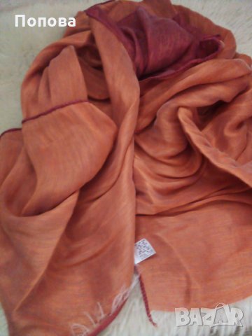 Италиански шал коприна и лен, снимка 2 - Шалове - 31985240