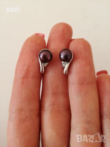 Сребърни обеци с перла - 925 сребро, снимка 2 - Обеци - 30470947