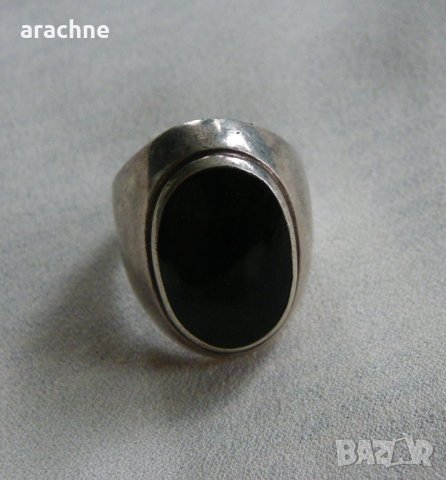 Голям сребърен пръстен с черен турмалин, снимка 2 - Пръстени - 44241660