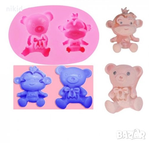 Малко мече и маймунка силиконов молд форма декорация торта фондан шоколад и др.