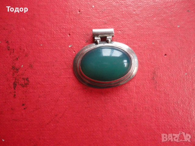 Сребърно  колие медальон с нефрит 925, снимка 6 - Колиета, медальони, синджири - 54080848