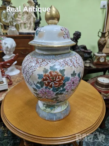 Красив оригинален антикварен порцеланов буркан Satsuma , снимка 5 - Антикварни и старинни предмети - 48422552