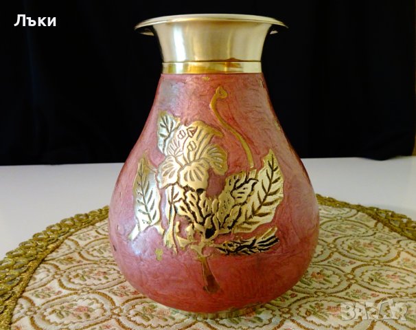 Бронзова ваза,гарафа,емайл,рози 730 гр. , снимка 10 - Вази - 37369337