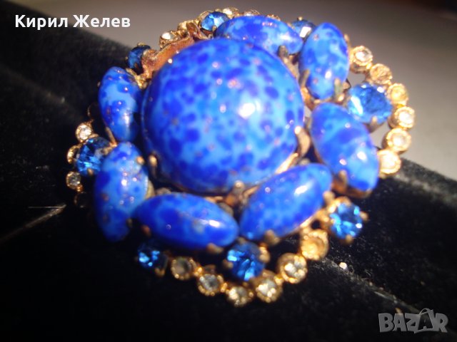 СКЪПОЦЕННА СТАРИННА БРОШКА ЛАЗУРИТ НАТУРАЛЕН и БРОНЗ 8136, снимка 10 - Антикварни и старинни предмети - 30665854