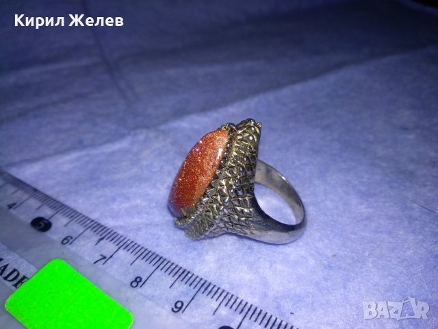 КРАСИВ СКЪПОЦЕНЕН ВИНТИДЖ АРТ ЗЛАТИСТ ПРЪСТЕН с ЮВЕЛИРНО ШЛИФОВАН КАМЪК АВАНТЮРИН 36961, снимка 11 - Пръстени - 39714032
