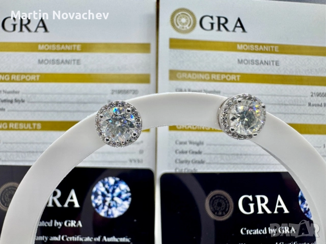 Сребърни обеци с мойсанит (Диамант) 1 карат, снимка 3 - Обеци - 52253349