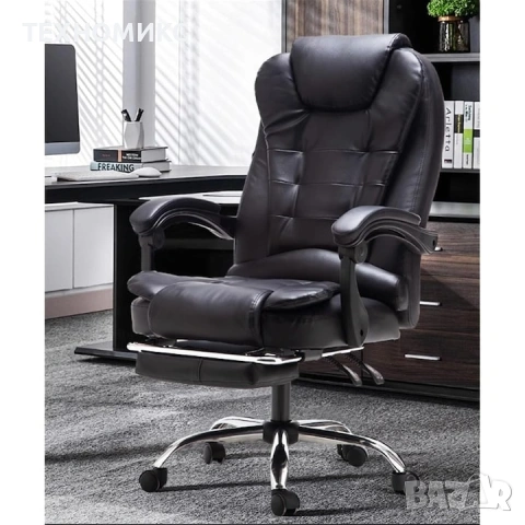 Ергономичен офис стол, функция люлка, поставка за крака, черен, снимка 14 - Други стоки за дома - 53157315