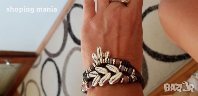 Гривна кожа, сребро и камъни UNOde50 житен клас, снимка 2 - Гривни - 30481343