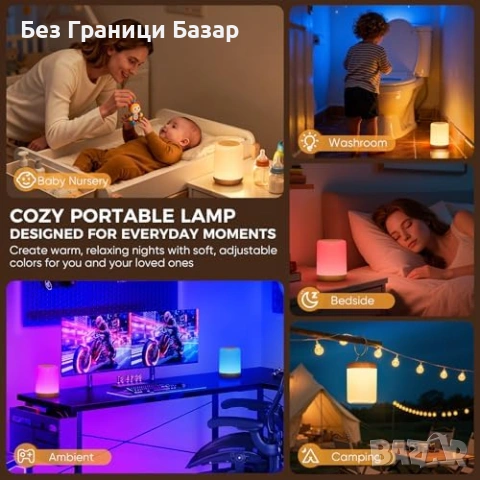 Нова детска Бебешка нощна лампа RGB с таймер памет и регулируема яркост за стая, снимка 7 - Други - 54275709