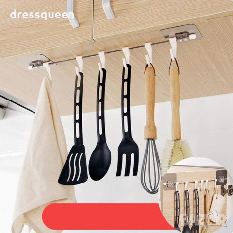 2658 Закачалка за кухненски прибори с 6 куки самозалепваща се, снимка 5 - Аксесоари за кухня - 30530196