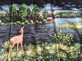 Ковьор 70х140 см.  рисуван с елен, сърна, върху черен вълнен плат , снимка 4