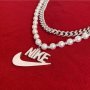 Нов Гердан Nike с Перли Колие Ланец Синджир гердани стомана метал сребрист 2 в 1 гердани Медальон, снимка 2