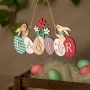 Великденска висяща дървена декоративна табелка с яйца и зайчета, „Easter" – 22×11см_1219459, снимка 1