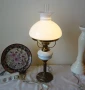 Голяма настолна лампа  в стил Рустик, метал, стъкло и порцеланова част., снимка 1