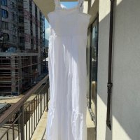 Нова дълга елегантна бяла рокля one size размер волани ластична горна част 100% памук памучна рокля , снимка 5 - Рокли - 42055857