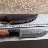 Страхотен ловен нож дамаска стомана нов с кожена кания, снимка 5 - Антикварни и старинни предмети - 38286224