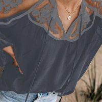 Дамска шифонена блуза с дантелена връзка и шифон, 2цвята - 023, снимка 4 - Ризи - 40813289