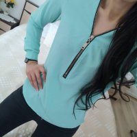 Тюркоазена блузка, S/M размер, снимка 2 - Блузи с дълъг ръкав и пуловери - 30533306