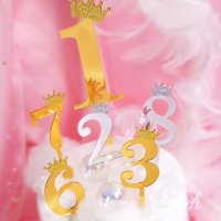 Голяма Златна Сребърна цифра число корона твърд Акрил пластмаса топер торта мъфин украса рожден ден, снимка 1 - Други - 29703132