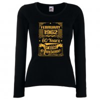 Дамска Тениска FEBRUARY 1962 60 YEARS BEING AWESOME  Подарък,Ианенада,Празмик , снимка 2 - Тениски - 37085463