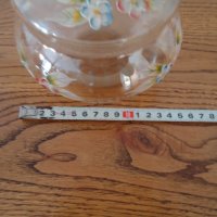 Стара ръчно рисувана бонбониера от стъкло, снимка 4 - Антикварни и старинни предмети - 44417659